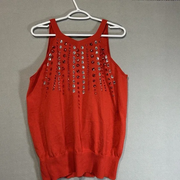 Ashley Stewart Red Tank Top Blouse Womens Size 18/20 Rhinestones Party Holiday - Picture 2 of 5